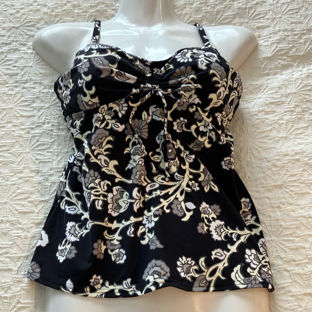 Black cream and gray tankini with built in bra.